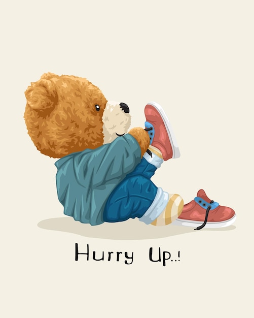 Vector illustration of hand drawn teddy bear wearing shoes