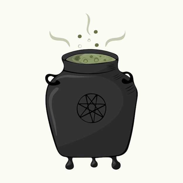 Vector vector illustration of a hand drawn witch s cauldron with a green potion and bubbles