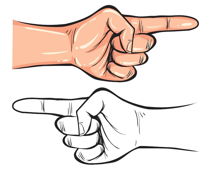 Vector vector illustration hand gesture showing number one simple doodle hand drawn style