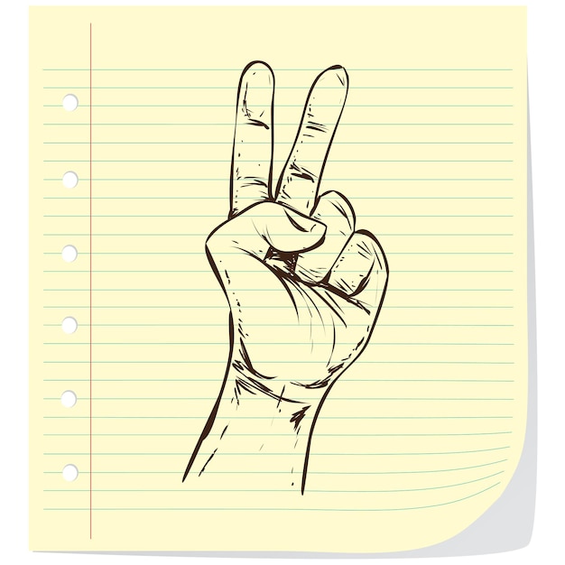 Vettore illustrazione vettoriale gesto della mano che mostra il numero due semplico doodle stile disegnato a mano