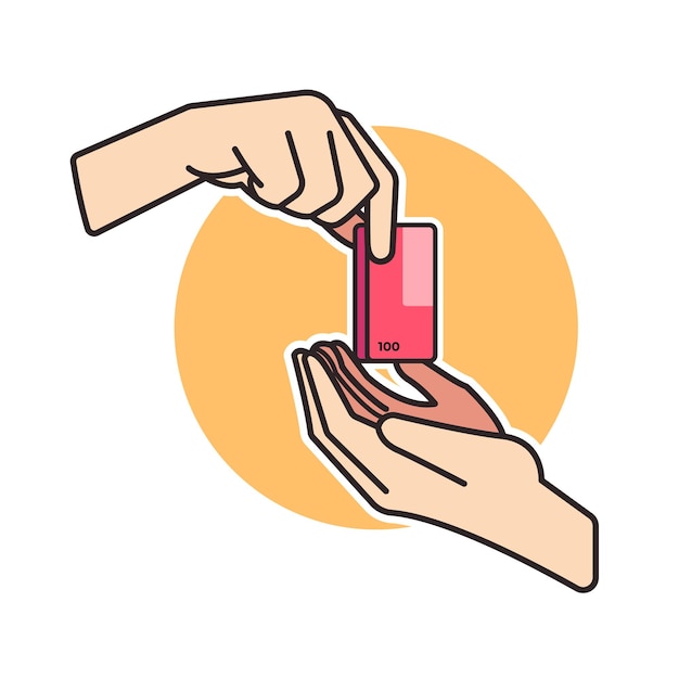 Vector illustration of a hand giving money to another hand, charity iilustration