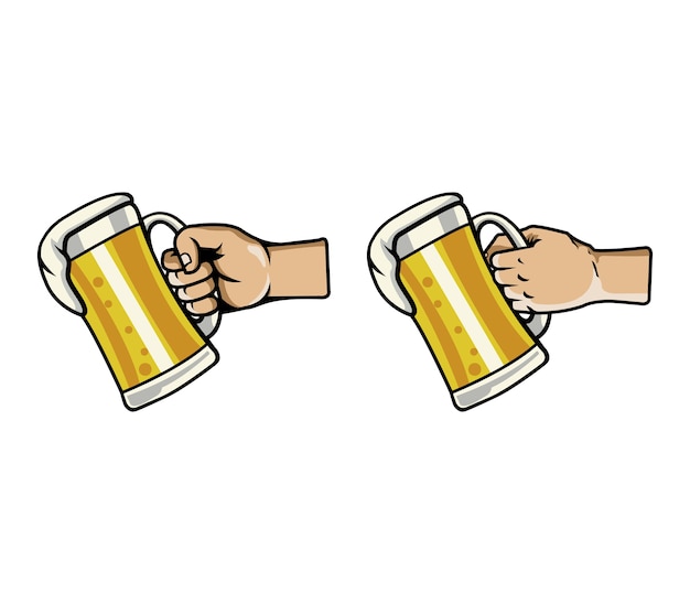 Vector vector  illustration of hand grab glass of beer