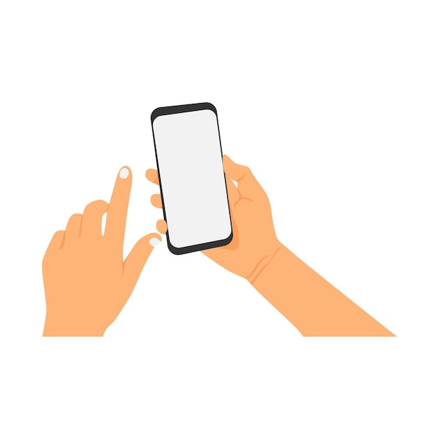 Vector vector illustration of a hand holding a cell phone or smartphone