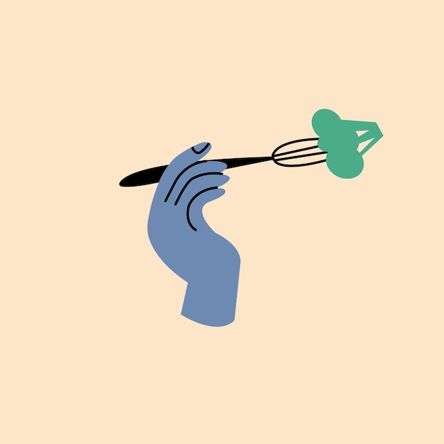 Vector vector illustration hand holding fork with broccoli healthy food concept