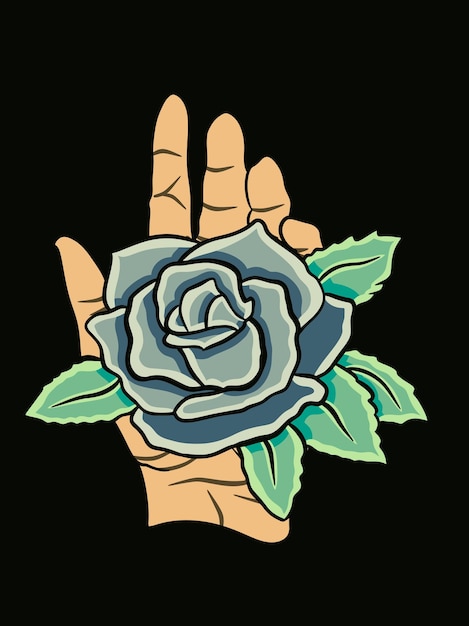 Vettore illustrazione vettoriale di una mano che tiene un fiore di rosa