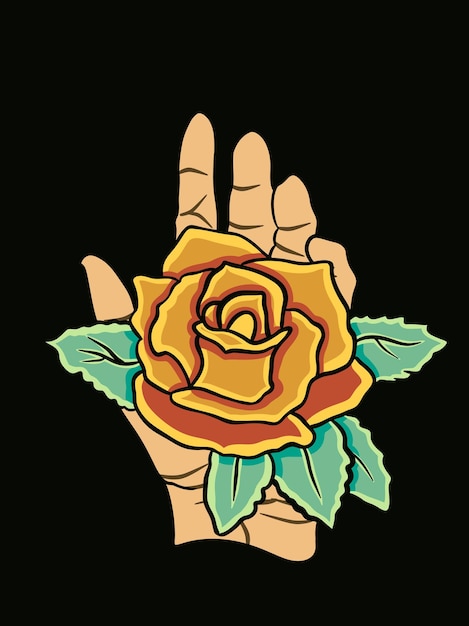 VECTOR ILLUSTRATION OF A HAND HOLDING A ROSE FLOWER