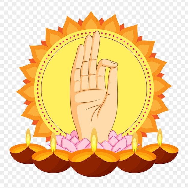 Vector vector illustration of hand posture on a lotus with diya on transparent background