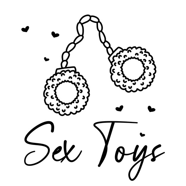 Vector illustration of handcuffs. Sex toy. Toy for adults.Doodle style. Poster for sex shop. Vector illustration