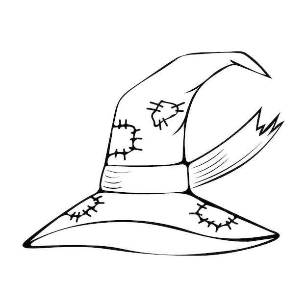 Vector vector illustration of a handdrawn witch hat with patches