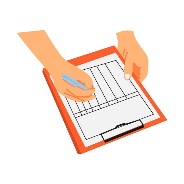 Vector illustration of hands and notes on a clipboard