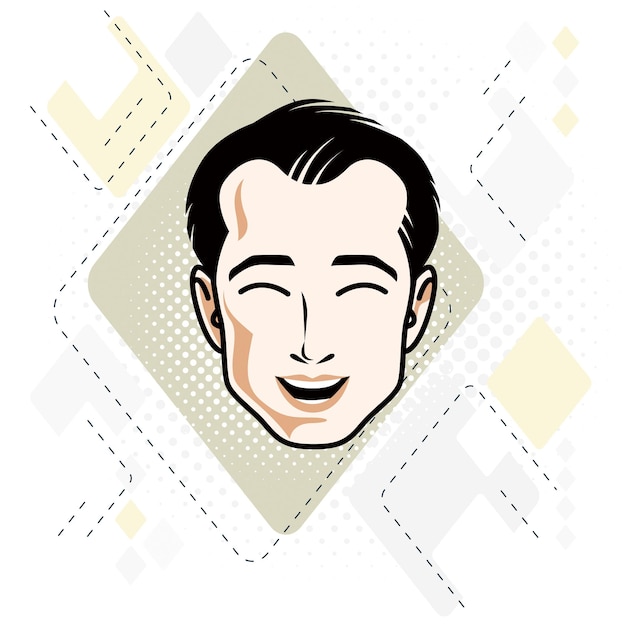 Vector vector illustration of handsome brunet male face, positive face features, clipart.