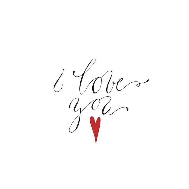 Vector illustration of handwritten I love you words and red heart