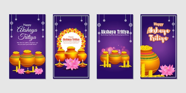 Векторная иллюстрация макета набора историй в социальных сетях Happy Akshaya Tritiya