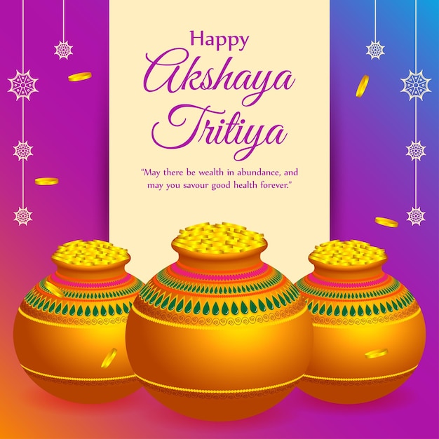 Vector illustration of Happy Akshaya Tritiya wishes greeting banner