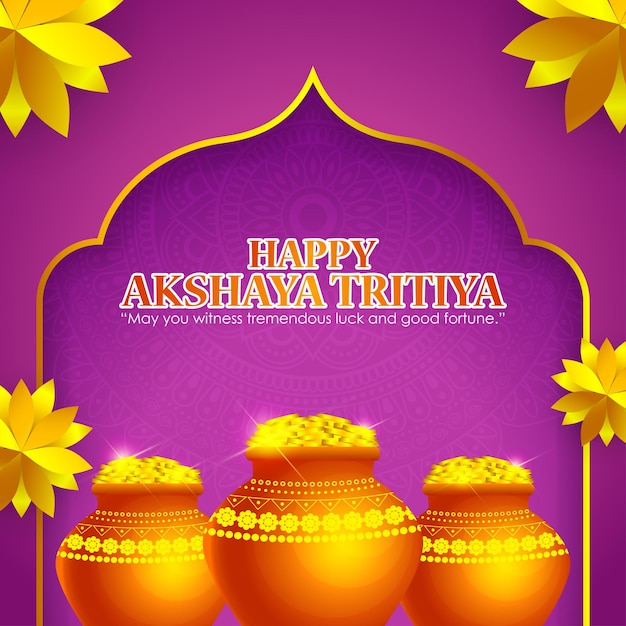 Vector illustration of Happy Akshaya Tritiya wishes greeting banner