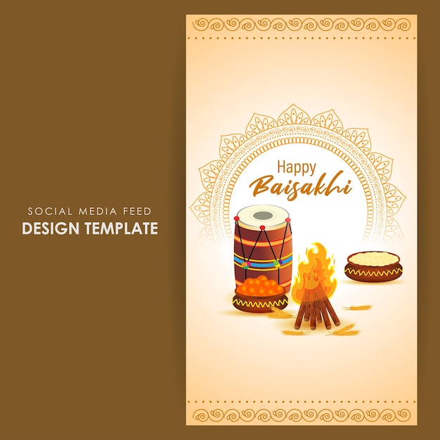 Vector illustration of Happy Baisakhi social media feed template