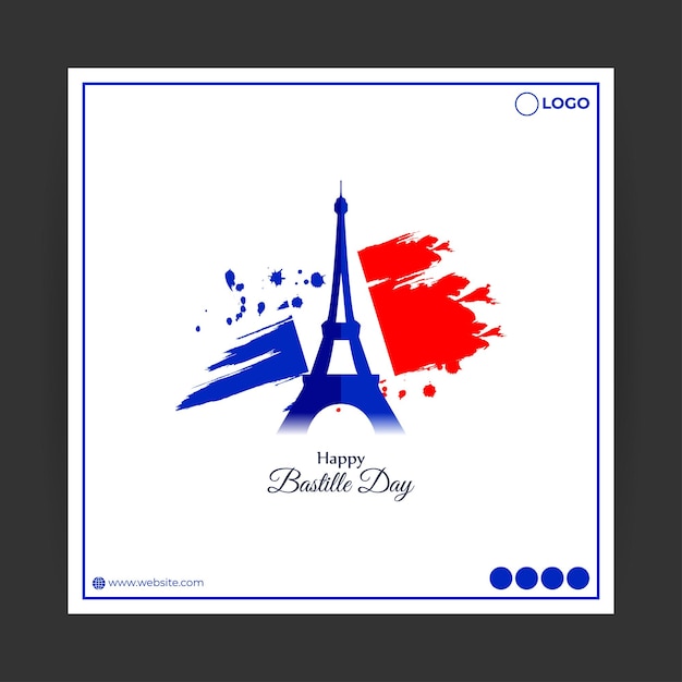 Vector illustration of Happy Bastille Day social media story feed mockup template