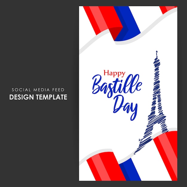 Vector illustration of happy bastille day social media story feed mockup template