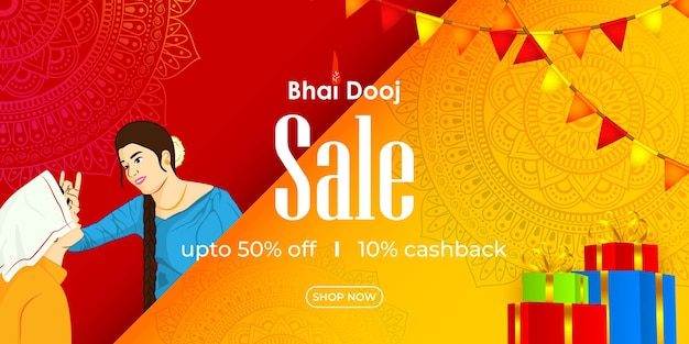 Векторная иллюстрация для баннера продажи индийского фестиваля Happy Bhai Dooj