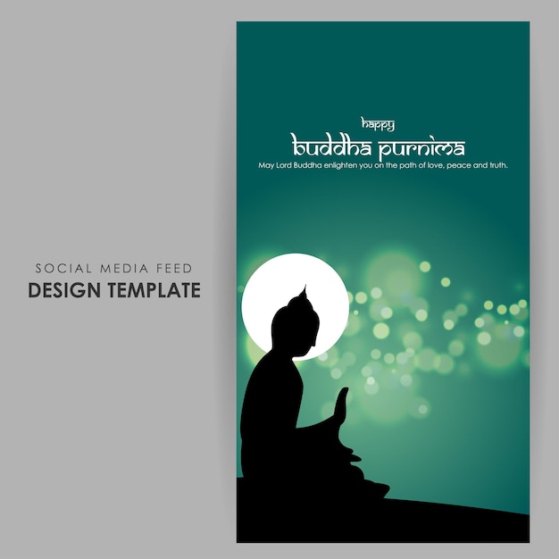 Vector illustration of Happy Buddha Purnima social media story feed mockup template