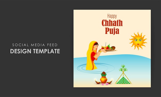 Vector vector illustration of happy chhath puja social media feed template