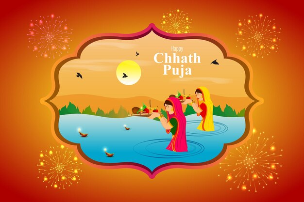 vector illustration of happy chhath puja social media feed template