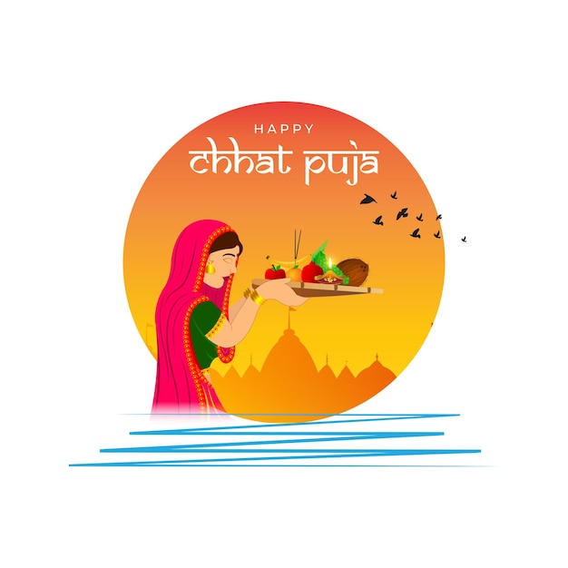 vector illustration of happy chhath puja social media feed template