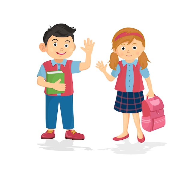 Vector illustration of happy couple student schoolboy and schoolgirl