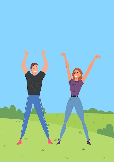 Vector illustration of happy couple with smiling faces