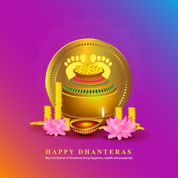 Vector illustration of happy dhantera indian hindu festival greeting