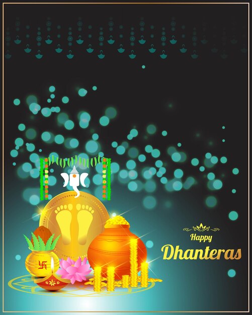 Vector illustration of happy dhantera indian hindu festival