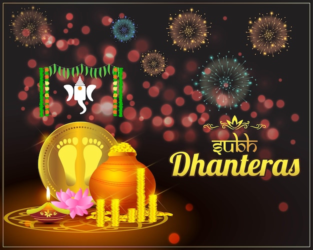 Vector illustration of happy dhantera indian hindu festival