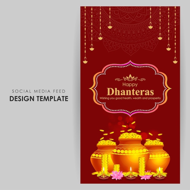 Vector illustration of Happy Dhanteras social media feed template