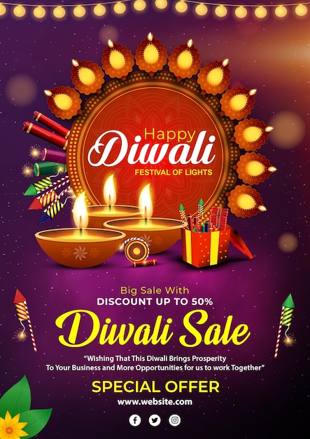 터 일러스트레이션은 Happy Diwali A4 크기의 포스터 또는 플라이어 및 크리에이티브 템플릿입니다.