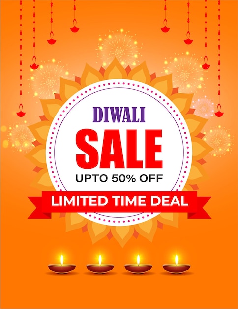 Vector vector illustration of happy diwali sale banner template