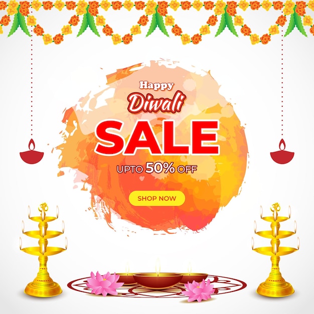 Illustrazione vettoriale per modello di banner happy diwali sale