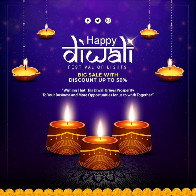 vector illustration of happy diwali social media feed template written hindi text means happy diwali