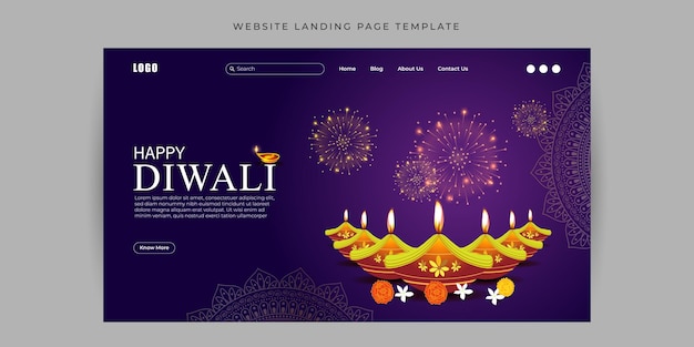 Vector illustration of happy diwali website landing page banner template