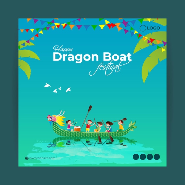 Vector illustration of Happy Dragon Boat Festival social media story feed mockup template