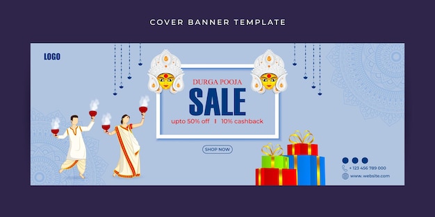 Vector vector illustration of happy durga puja sale facebook cover banner template