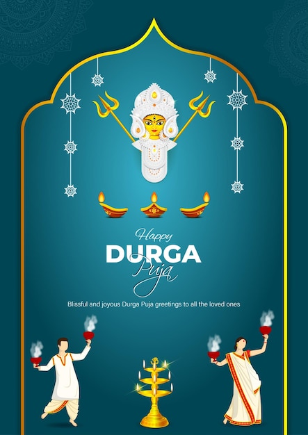 Vector illustration of Happy Durga Puja social media feed A4 template