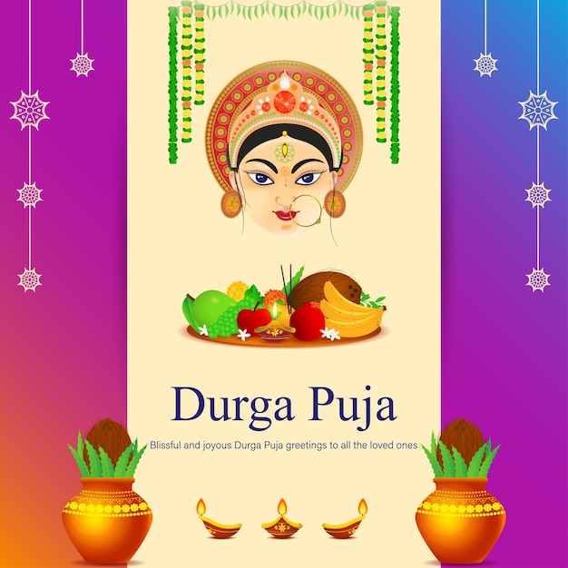 Vector illustration of Happy Durga Puja social media feed template