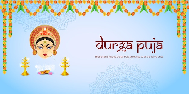 Happy Durga Puja 소셜 미디어 피드 템플릿의 벡터 그림