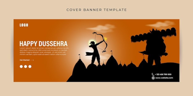 Vector vector illustration of happy dussehra facebook cover banner template