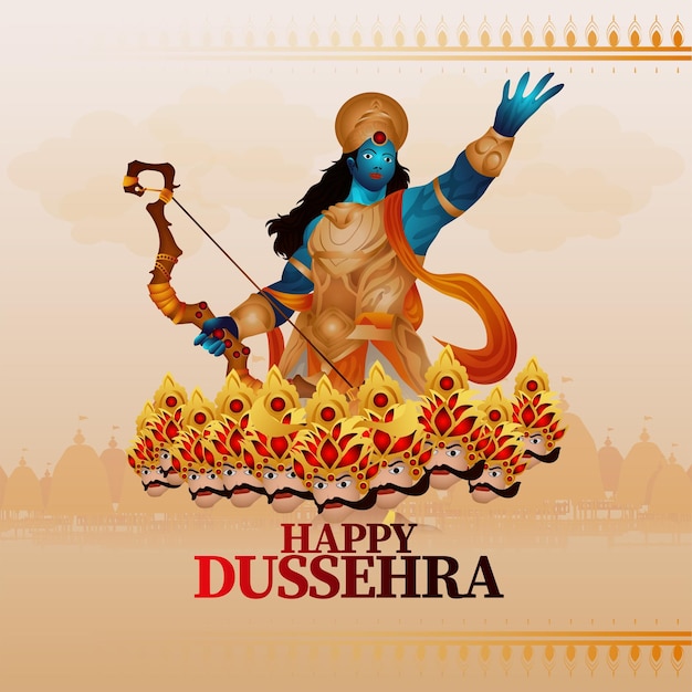 Vector illustration of happy dussehra festival of india