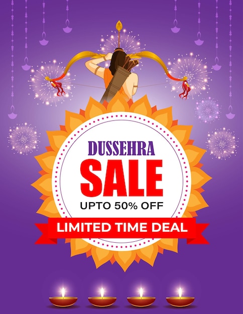 Векторная иллюстрация шаблона баннера Happy Dussehra Sale