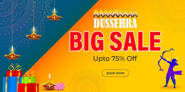 Векторная иллюстрация шаблона баннера Happy Dussehra Sale