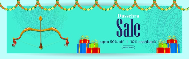 Векторная иллюстрация шаблона баннера Happy Dussehra Sale