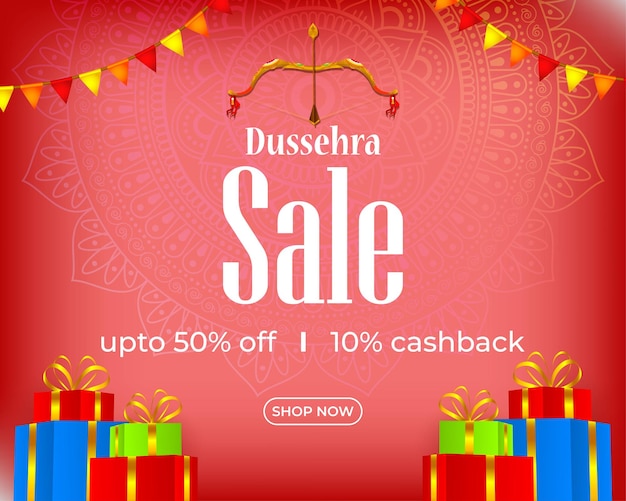 Векторная иллюстрация шаблона баннера Happy Dussehra Sale