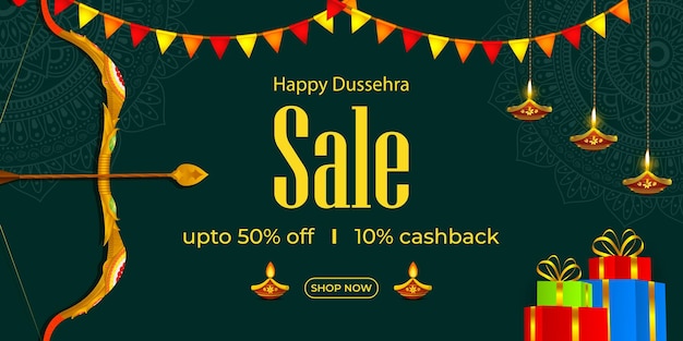 Vector illustration of Happy Dussehra Sale social media feed template